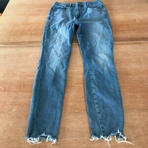 Good American Blue Frayed Hem Skinny Jeans